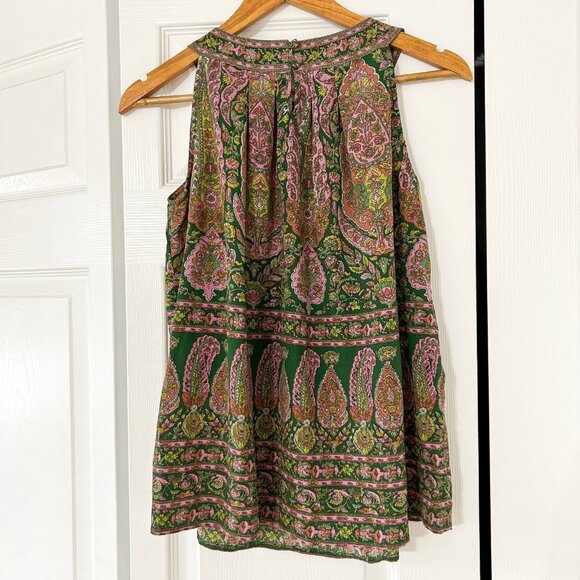 Chelsea & Theodore Boho Paisley Sleeveless Top Green Pink Tank Women’s Size S - Picture 2 of 4